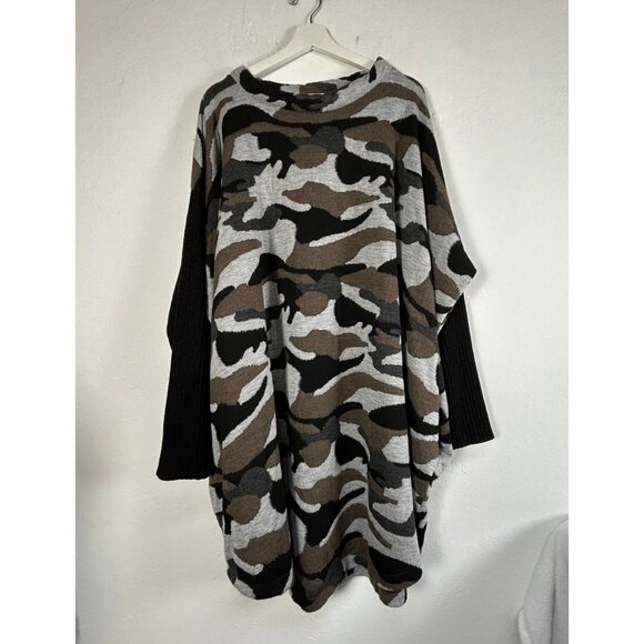 Gershon Bram Womens Camouflage Tunic Sweater Dress XXL Brown/Black Oversized